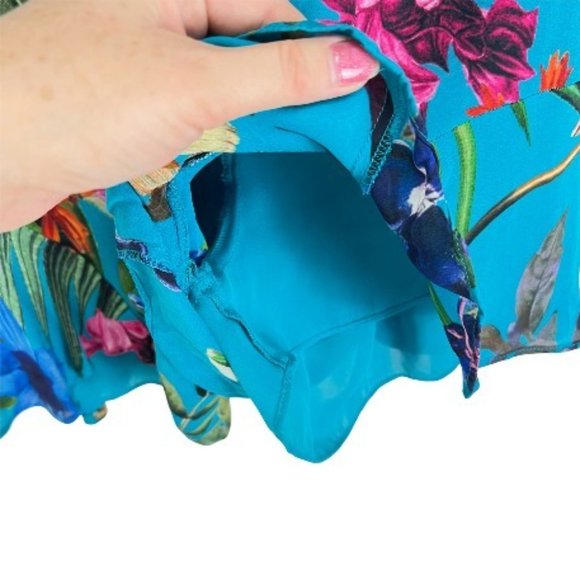 Parker Bradley Silk Romper Size 2 Faux-Wrap Floral Blue - Picture 8 of 11